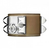 Hermes Collier de Chien Taupe Bracelet With Silver